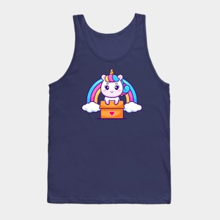 Cute Unicorn In Box With Rainbow Cartoon Tank Top